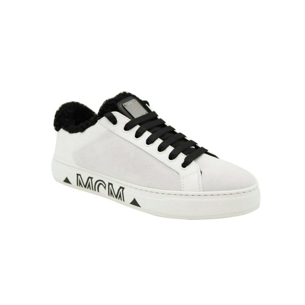  MCM Womens White Milano Suede Black Shearling Low Top Sneaker 6754623553668