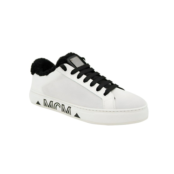  MCM Womens White Milano Suede Black Shearling Low Top Sneaker (37 EU / 7 US) 7202555592836