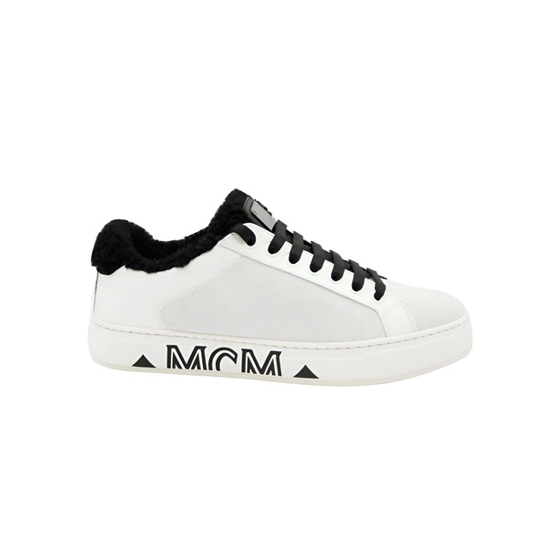  MCM Womens White Milano Suede Black Shearling Low Top Sneaker (37 EU / 7 US) 7202555592836