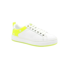 MCM Womens White Leather Neon Green Logo Trim Low Top Sneaker 6754612347012