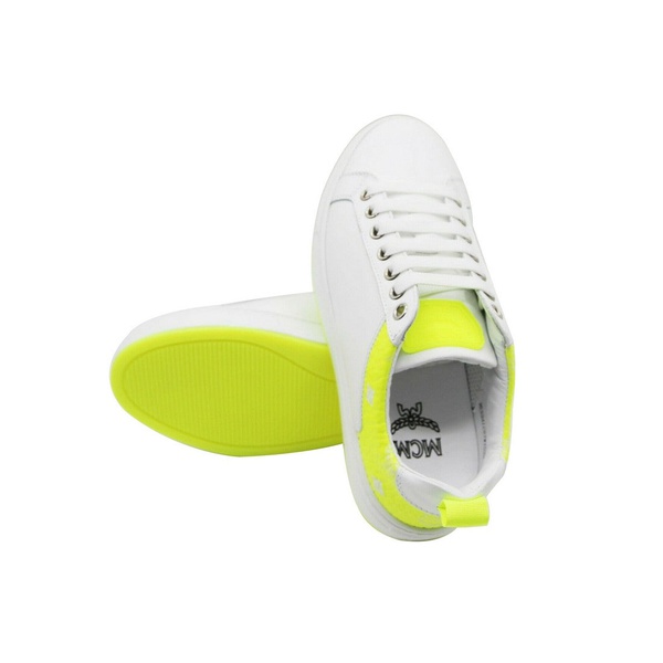  MCM Womens White Leather Neon Green Logo Trim Low Top Sneaker 6754612347012