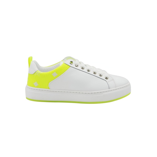  MCM Womens White Leather Neon Green Logo Trim Low Top Sneaker (37 EU / 7 US) 7202557296772