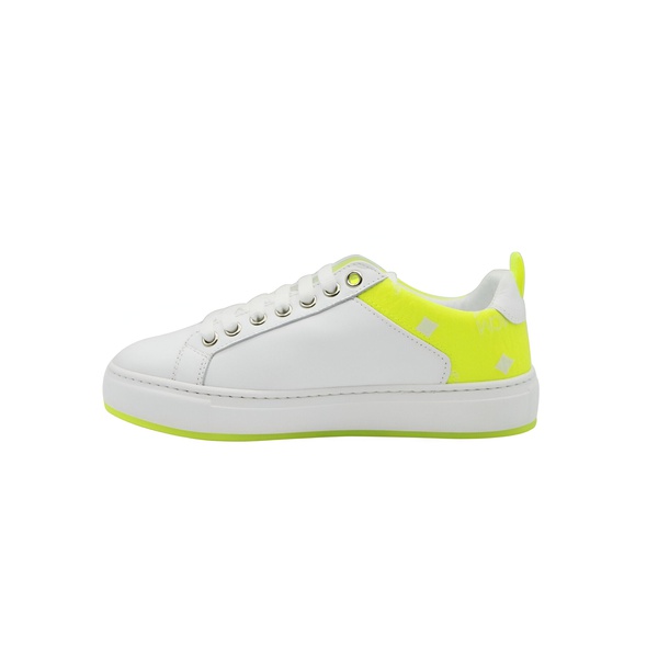  MCM Womens White Leather Neon Green Logo Trim Low Top Sneaker (37 EU / 7 US) 7202557296772