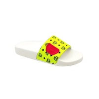 MCM Womens White / Neon Yellow Logo Leather Rubber Slides Sandals (36 EU / 6 US) 6581068071044