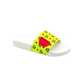 MCM Womens White / Neon Yellow Logo Leather Rubber Slides Sandals (36 EU / 6 US) 6581068071044
