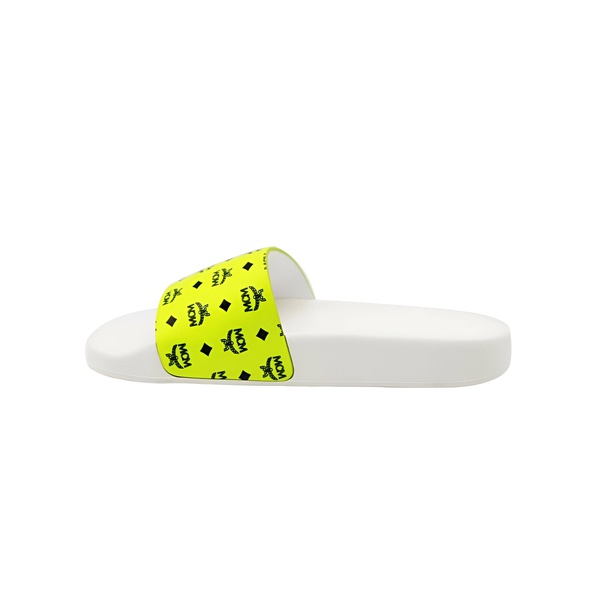  MCM Womens White / Neon Yellow Logo Leather Rubber Slides Sandals (36 EU / 6 US) 6581068071044