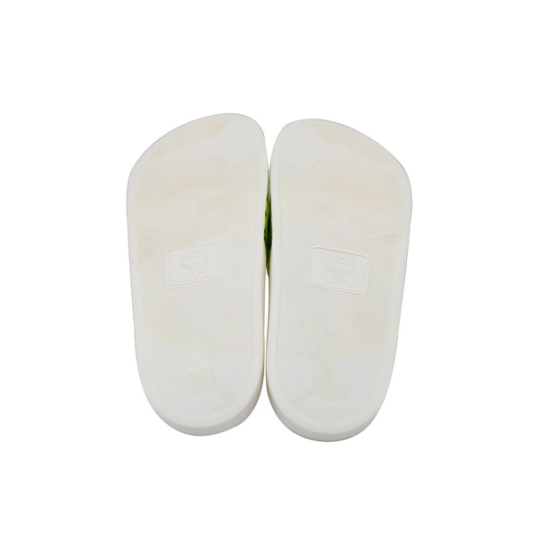  MCM Womens White / Neon Yellow Logo Leather Rubber Slides Sandals (36 EU / 6 US) 6581068071044