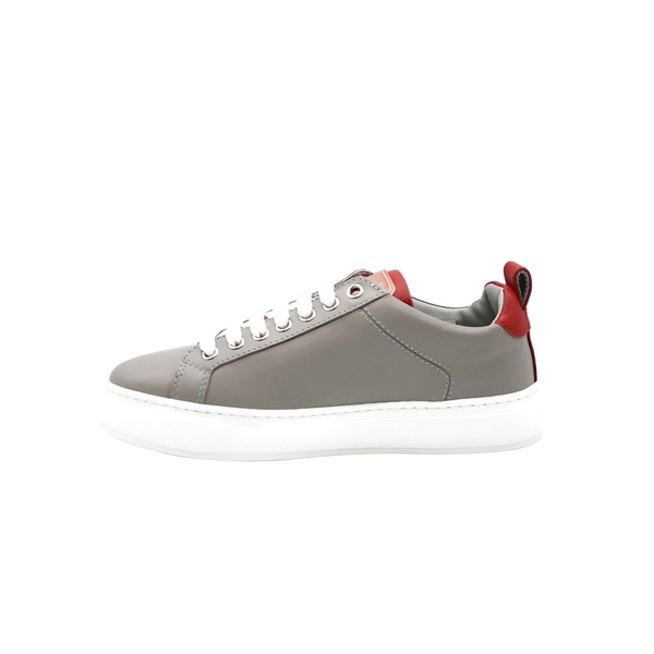  MCM Womens Grey Leather With Red Trim And Logo Low Top Sneaker 6754500247684