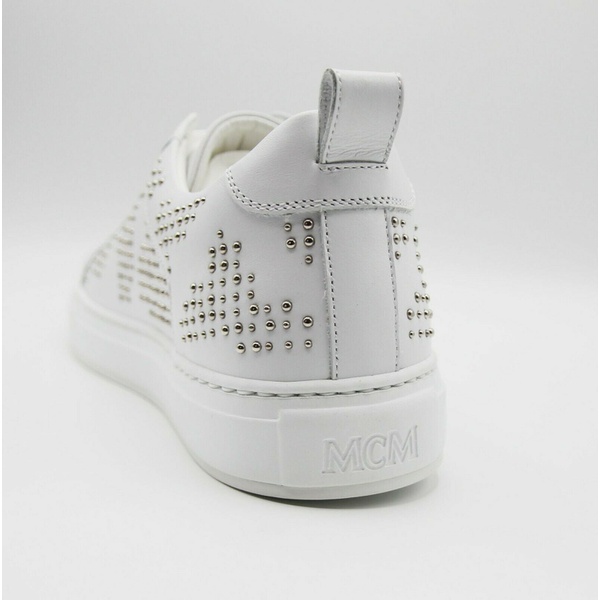  MCM Womens White Leather Silver Studded Sneaker (37 / US 7) 6659634102404