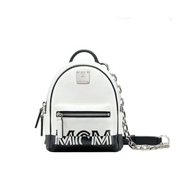 MCM Womens White Contrast Logo Leather Mini Crossbody Chain Bag 7202546516100