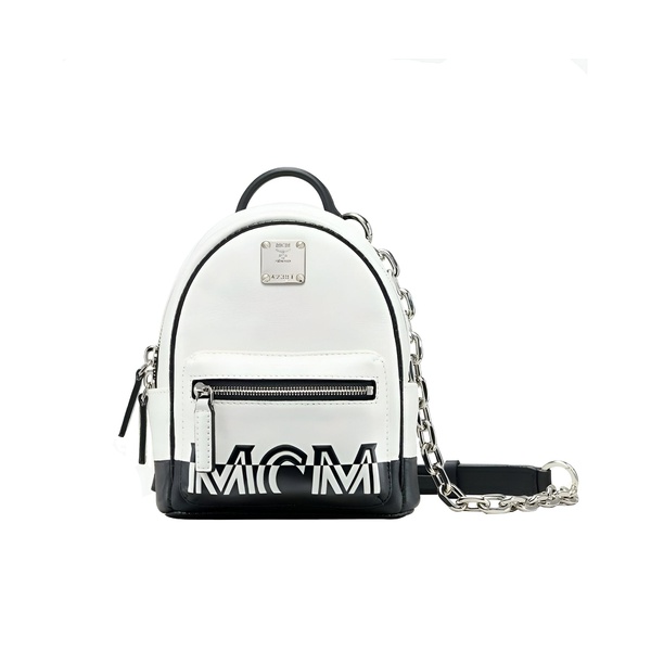  MCM Womens White Contrast Logo Leather Mini Crossbody Chain Bag 7202546516100