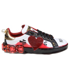돌체앤가바나 Dolce & Gabbana Elegant Leather Sneakers with Rhinestone Womens Hearts 7234817228932