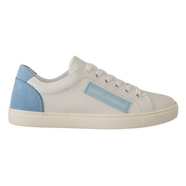 돌체앤가바나 Dolce & Gabbana White Blue Leather Low Top Sneakers Womens Shoes 7199901778052
