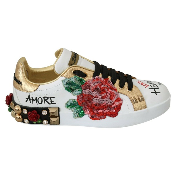 돌체앤가바나 돌체앤가바나 Dolce & Gabbana White Roses Sequined Crystal Womens Sneakers Shoes 7231746048132