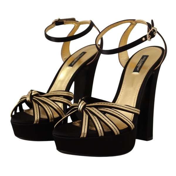 돌체앤가바나 돌체앤가바나 Dolce & Gabbana Black Gold Viscose Ankle Strap Heels Sandals Womens Shoes 7199846137988