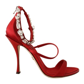 돌체앤가바나 Dolce & Gabbana Red Satin Crystals Sandals Keira Heels Womens Shoes 7199882543236