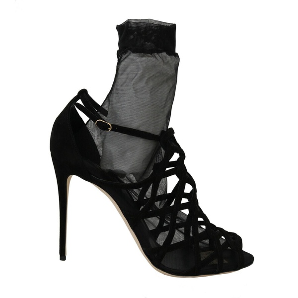 돌체앤가바나 돌체앤가바나 Dolce & Gabbana Black Suede Tulle Ankle Boot Womens Sandals 7199882084484