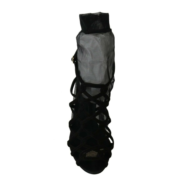 돌체앤가바나 돌체앤가바나 Dolce & Gabbana Black Suede Tulle Ankle Boot Womens Sandals 7199882084484