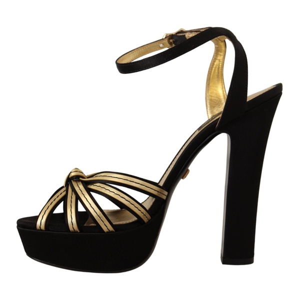 돌체앤가바나 돌체앤가바나 Dolce & Gabbana Black Gold Viscose Ankle Strap Heels Sandals Womens Shoes 7199846137988