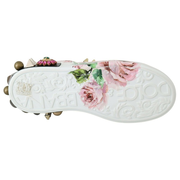 돌체앤가바나 돌체앤가바나 Dolce & Gabbana White Leather Crystal Roses Floral Sneakers Womens Shoes 7199842238596