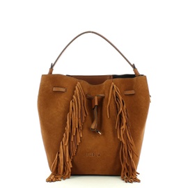 Furla Miastella Womens Cognac Brown Suede Leather Fringe Trim Bucket Handbag 6923751456900