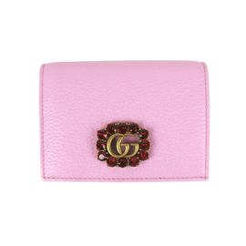 구찌 Gucci Marmont Womens Pink Leather Wallet w/Crystal Double G 499783 5871 6809617268868