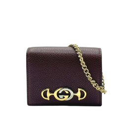 구찌 Gucci Zumi Burgundy Leather Gold Chain Bi-Fold Mini Wallet 570660 6629 6759494942852