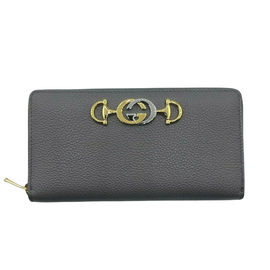 구찌 Gucci Womens Zumi Grey Leather Zip Around Wallet with Metal GG Logo 570661 1275 6727775780996
