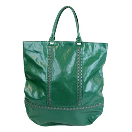 보테가 베네타 Bottega Veneta Unisex Green Leather Woven Detail Tote Bag 296558 5136254992516