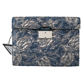 돌체앤가바나 Dolce & Gabbana Blue Silver Jacquard Leather Document Briefcase Mens Bag 6810763493508