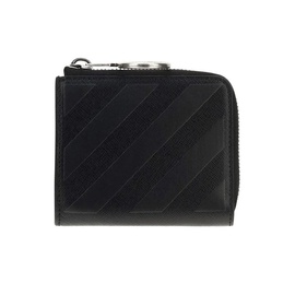 오프화이트 Off-White Unisex Striped Pattern Leather Zip Wallet in Black 6965885993092