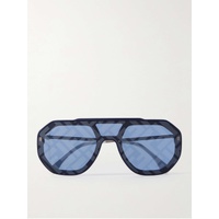 펜디 FENDI Aviator-Style Logo-Print Silver-Tone and Acetate Sunglasses 1647597277630833