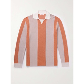 MR P. Striped Two-Tone Honeycomb-Knit Cotton-Blend Polo Shirt 1647597284360545