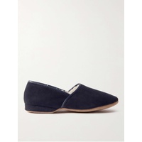DEREK ROSE Crawford Leather-Trimmed Shearling-Lined Suede Slippers 1647597289888439