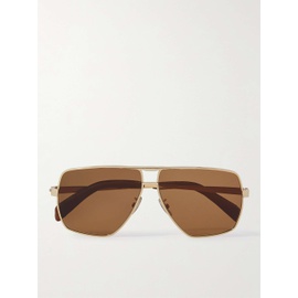 CELINE HOMME Aviator-Style Gold-Tone and Leather Sunglasses with Chain 1647597294022710