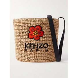 KENZO Large Embroidered Leather-Trimmed Raffia Messenger Bag 1647597294512895
