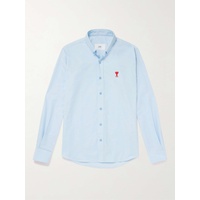 AMI PARIS Button-Down Collar Logo-Embroidered Cotton-Poplin Shirt 1647597295095651