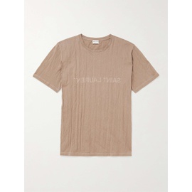 생로랑 SAINT LAURENT Logo-Print Crinkled Cotton-Blend Jersey T-Shirt 1647597302040379