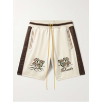 루드 RHUDE Straight-Leg Logo-Embroidered Striped Satin Shorts 1647597306687664