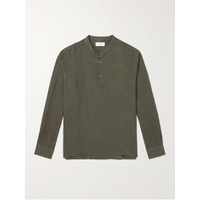 MR P. Mandarin-Collar Garment-Dyed Half-Placket Linen Shirt 1647597307476063