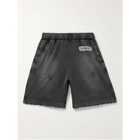 지방시 GIVENCHY Straight-Leg Distressed Logo-Print Cotton-Jersey Shorts 1647597309942981