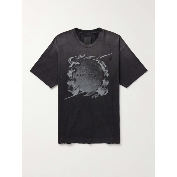 지방시 지방시 GIVENCHY Ring Oversized Distressed Logo-Print Cotton-Jersey T-Shirt 1647597309942985