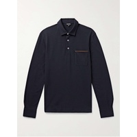 ZEGNA Slim-Fit Suede-Trimmed Cotton-Pique Polo Shirt 1647597310703800