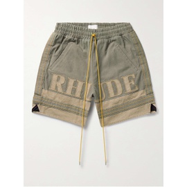 루드 RHUDE Straight-Leg Logo-Appliqued Striped Cotton-Canvas Drawstring Shorts 1647597311081135