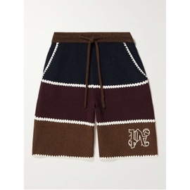 팜엔젤스 PALM ANGELS Wide-Leg Logo-Embrodered Crochet-Trimmed Wool-Blend Drawstring Shorts 1647597314800629