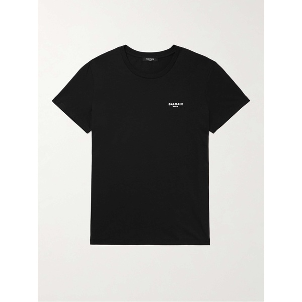 발망 발망 BALMAIN Logo-Flocked Cotton-Jersey T-Shirt 1647597315121817