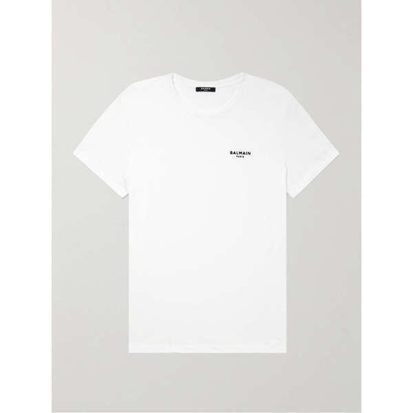 발망 발망 BALMAIN Logo-Flocked Cotton-Jersey T-Shirt 1647597315121822