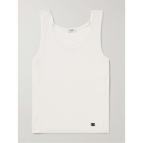  CELINE HOMME Logo-Embroidered Ribbed Silk and Cotton-Blend Tank Top 1647597315565657