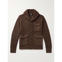 RRL Shawl-Collar Suede-Trimmed Ribbed Wool, Cotton and Linen-Blend Cardigan 1647597321513887