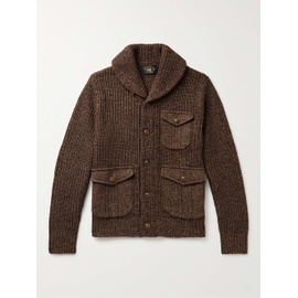 RRL Shawl-Collar Suede-Trimmed Ribbed Wool, Cotton and Linen-Blend Cardigan 1647597321513887